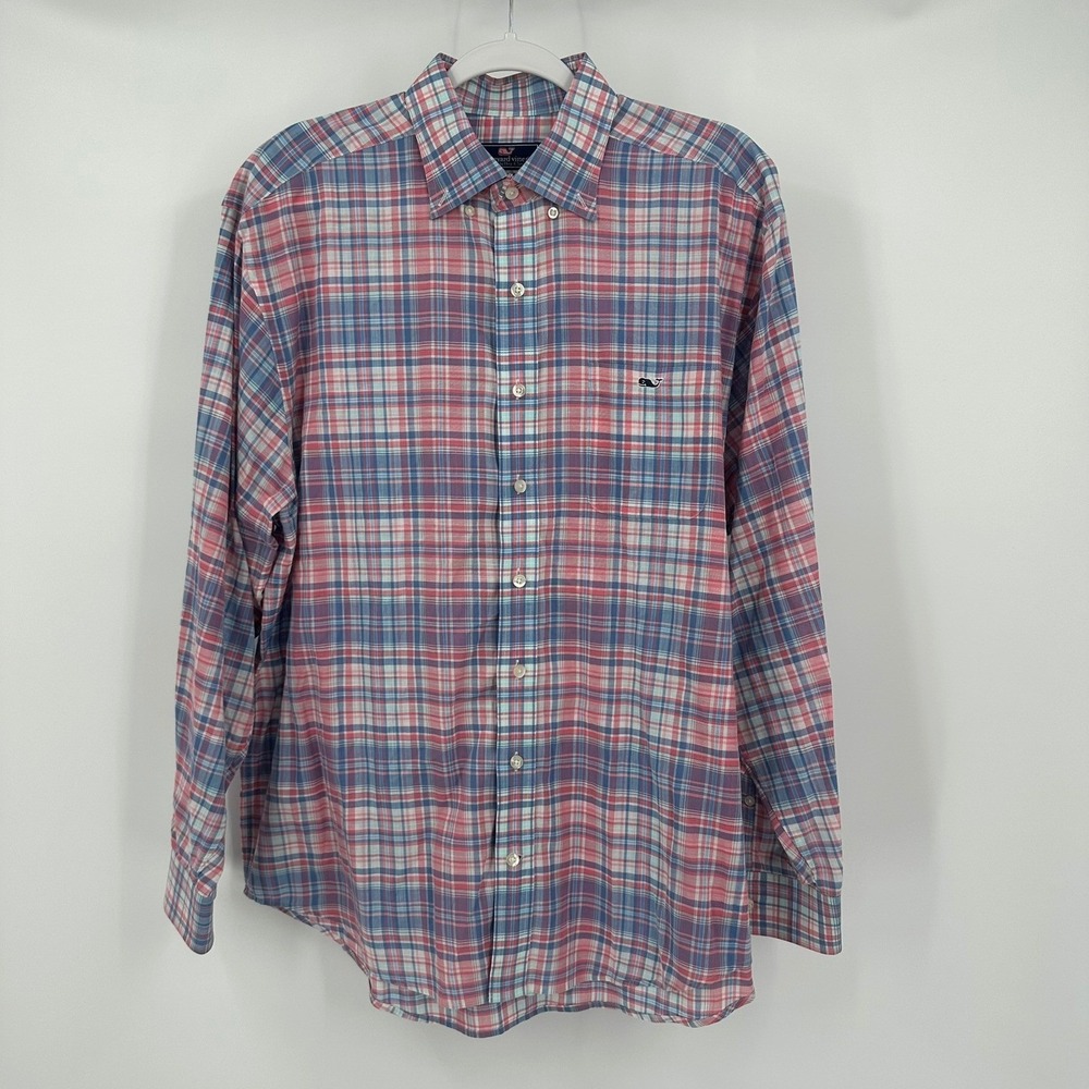 Vineyard Vines Mens Preppy Classic Fit Tucker Shirt Size L Plaid Hamptons Cotton